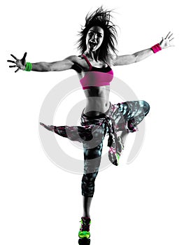 Woman zumba fitness exercises dancer dancing isolated silhouette