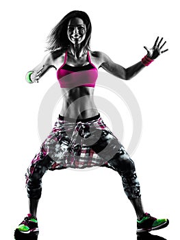 Woman zumba fitness exercises dancer dancing isolated silhouette