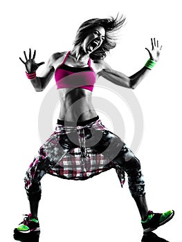 Woman zumba fitness exercises dancer dancing isolated silhouette