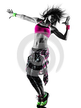 Woman zumba fitness exercises dancer dancing isolated silhouette