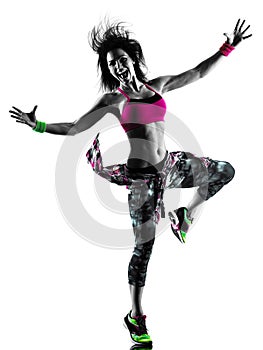 Woman zumba fitness exercises dancer dancing isolated silhouette