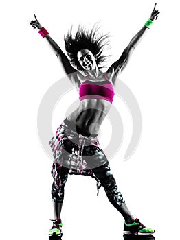 Woman zumba fitness exercises dancer dancing isolated silhouette