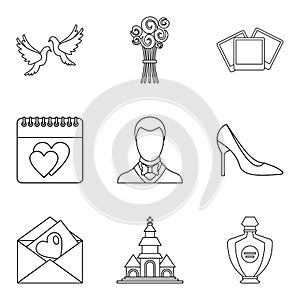 Womanish icons set, outline style