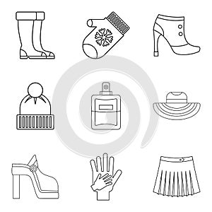 Womanlike icons set, outline style