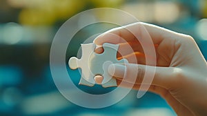 Womans Hand Completing Puzzle, Concept of Business Solution, Problem Solving, Last Piece