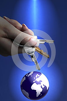 Womans Hand Holding Keys To The World