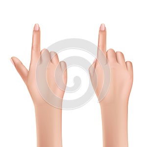 Womans hand pointing with finger realistic vector