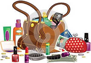 Womans handbag and contents