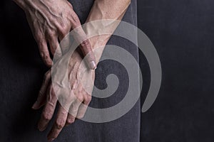 Womans hands with blood veins. Emotional gesture.