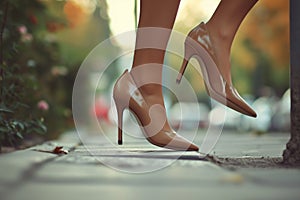 womans high heels stepping off curb