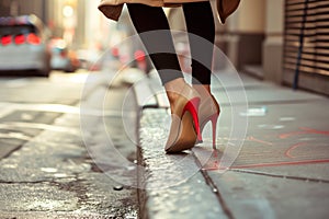 womans high heels stepping off curb