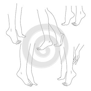 Womans legs female bare feet vector set