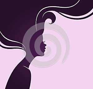 Womans silhouette with beautiful hair