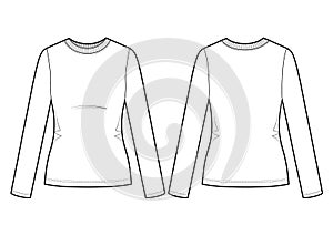Womans t-shirt template. White t-shirts, longsleeve. Vector