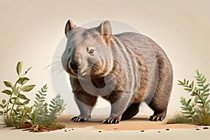 Wombat animal caricature woodlands habitat marsupial