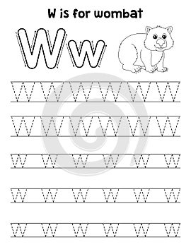 Wombat Animal Tracing Letter ABC Coloring Page W