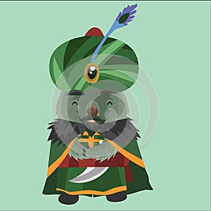 wombat as an arabian sultan. Vector illustration decorative design