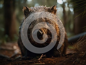 Wombat portrait created with Generative AI technology