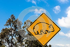 Wombat traffic warn sign, warning sign in Australia