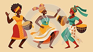 Women adorned in traditional African head wraps and clothing gracefully moved to the beats of drums showcasing the