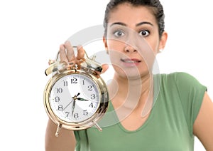 Women and alarm clock photo