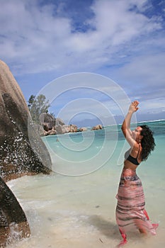 Women on amazing beach landscape