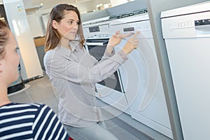 Women in appliance shop