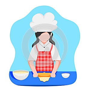 Women with aprons and food dough