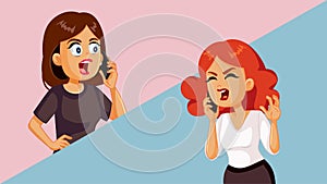 Women Arguing Over the Phone Vector Cartoon Illustration