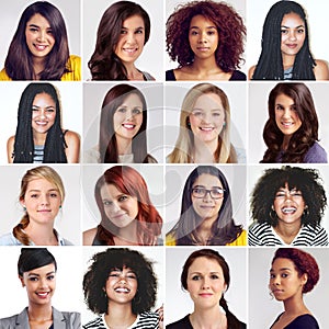 Women as one. Composite image of a diverse group of smiling women.