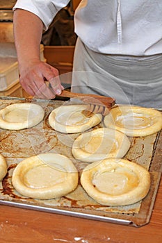 Women bakery at work. Czech traditional baked.