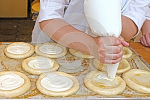 Women bakery at work. Czech traditional baked.