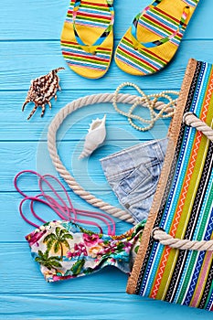 Women beach accessories for sunbath.