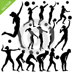 Women beach volleyball silhouettes vector