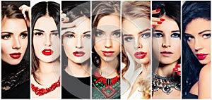 Women. Beauty Collage. Fashion Faces.