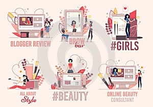 Women Beauty, Fashion Blog Flat Vector Banners Set