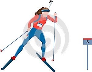 Women biathlon athlete skiing, vector illustration
