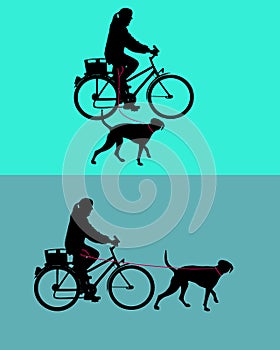 Women on bicycle with dog