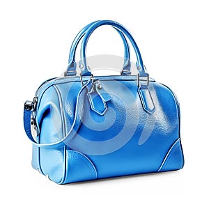 Women blue handbag isolated on white background.