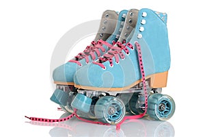 Women blue quad roller skates photo