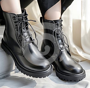 Women boots autumn winter 2020 new fashion high heels lace up leather shoes women& x27;s shoes all-match