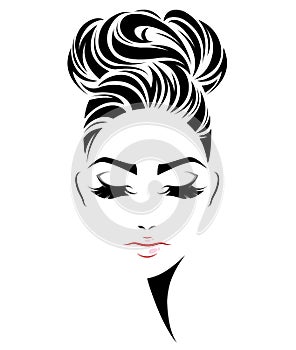 Women bun hair style icon, logo women face on white background photo