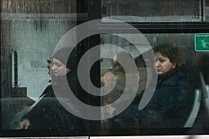 Women in a bus in winter