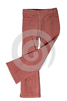 Women casual pants. Close-up of womans fashionable pink casual trousers or jersey trousers isolated on a white background.