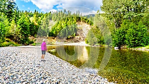Women checking for Salmon in the Coldwater River near Brookmere in BC Canada photo