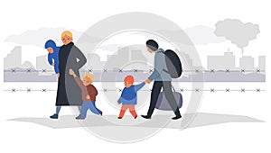 Women with children are fleeing from war .Vector isolated illustration