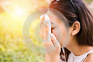 The women clean sweat on her face for clean skin face.