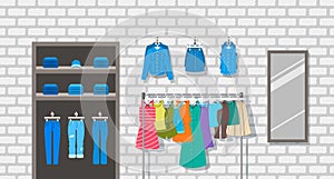 Women clothes store indoor interior illustration