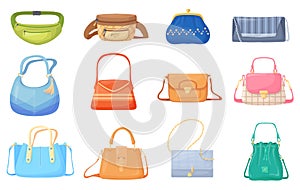 Women clutch. Ladies bags purses, trendy model handbags on waist or shoulder, fashion handbag luxury purse with chain