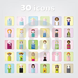 Women.color set of people icons .30 icons.vector illustration